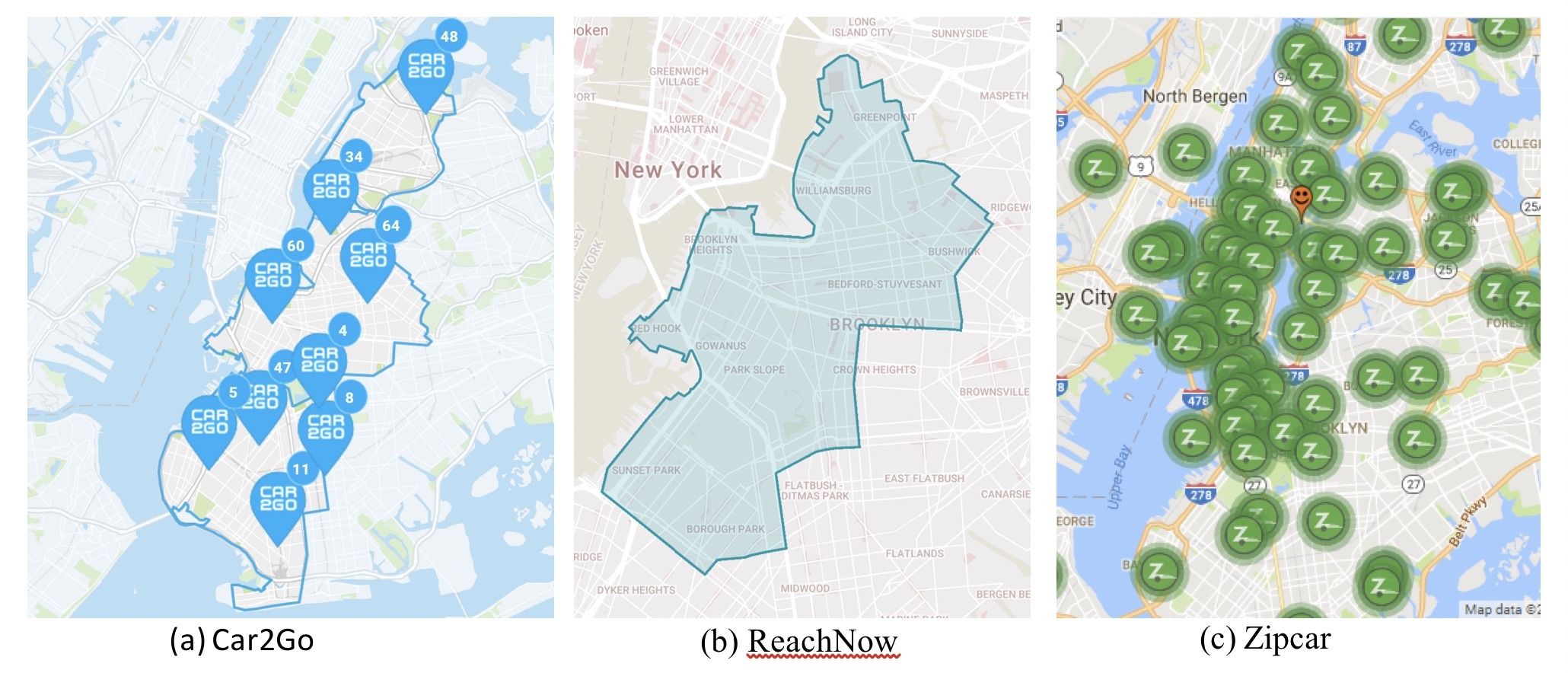 Carsharing coverage areas in NYC